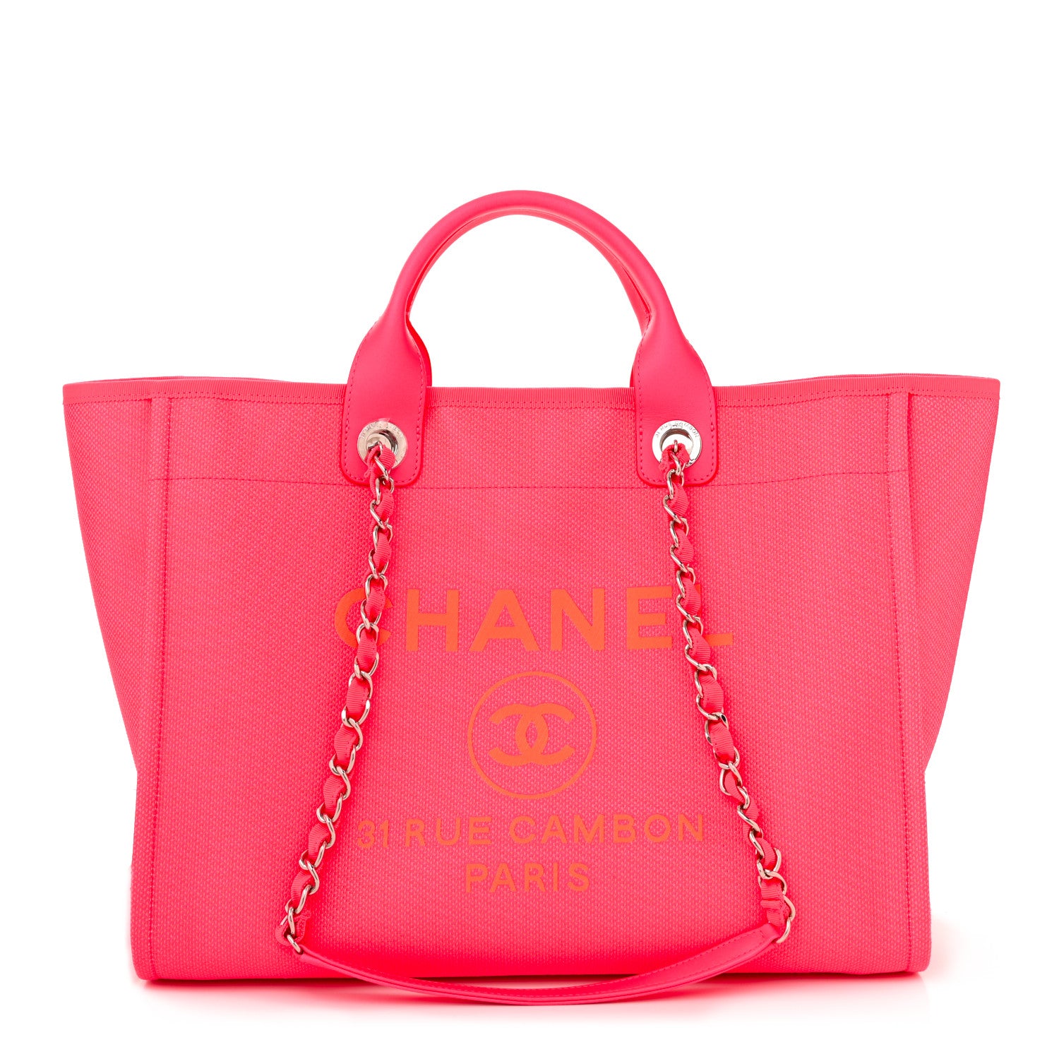Chanel Mixed Fibers Calfskin Medium Deauville Tote Pink Orange 3 of 12