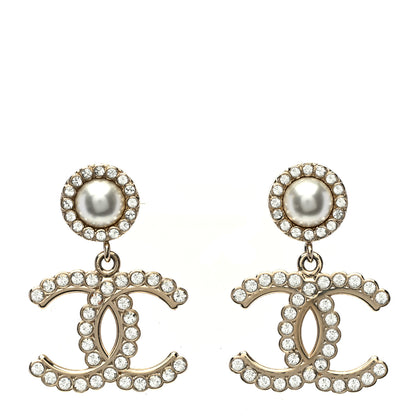 Chanel Crystal Pearl Bow-tiful CC Drop Earrings Gold 1 of 5
