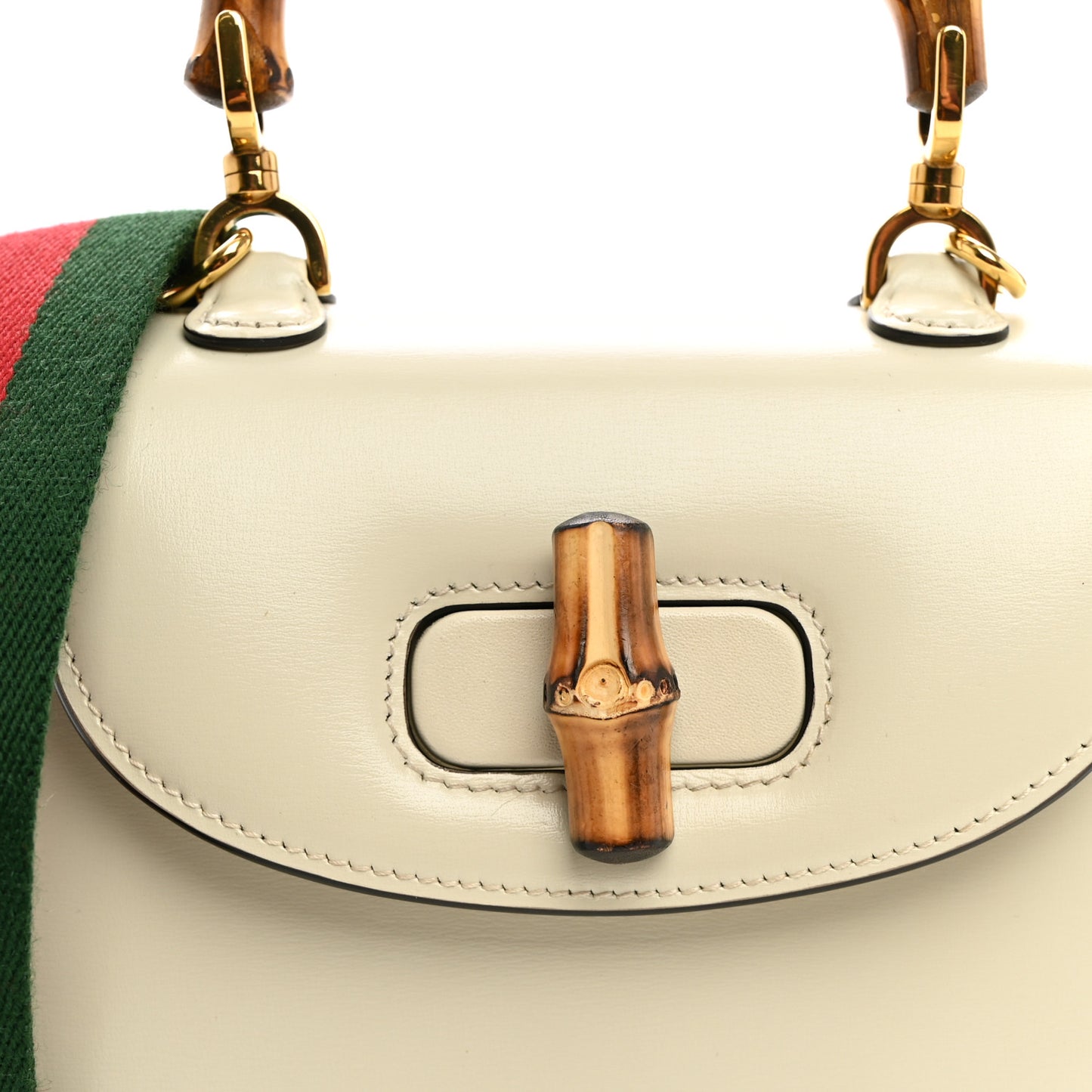 Boarded Dyana Lux Calfskin Web Mini Bamboo 1947 Top Handle Bag Mystic White