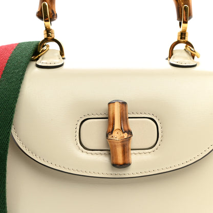 Gucci Boarded Dyana Lux Calfskin Web Mini Bamboo 1947 Top Handle Bag Mystic White 6 of 9