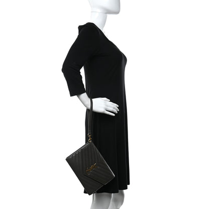 Saint Laurent Grain De Poudre Matelasse Chevron Monogram Envelope Clutch Black 2 of 7