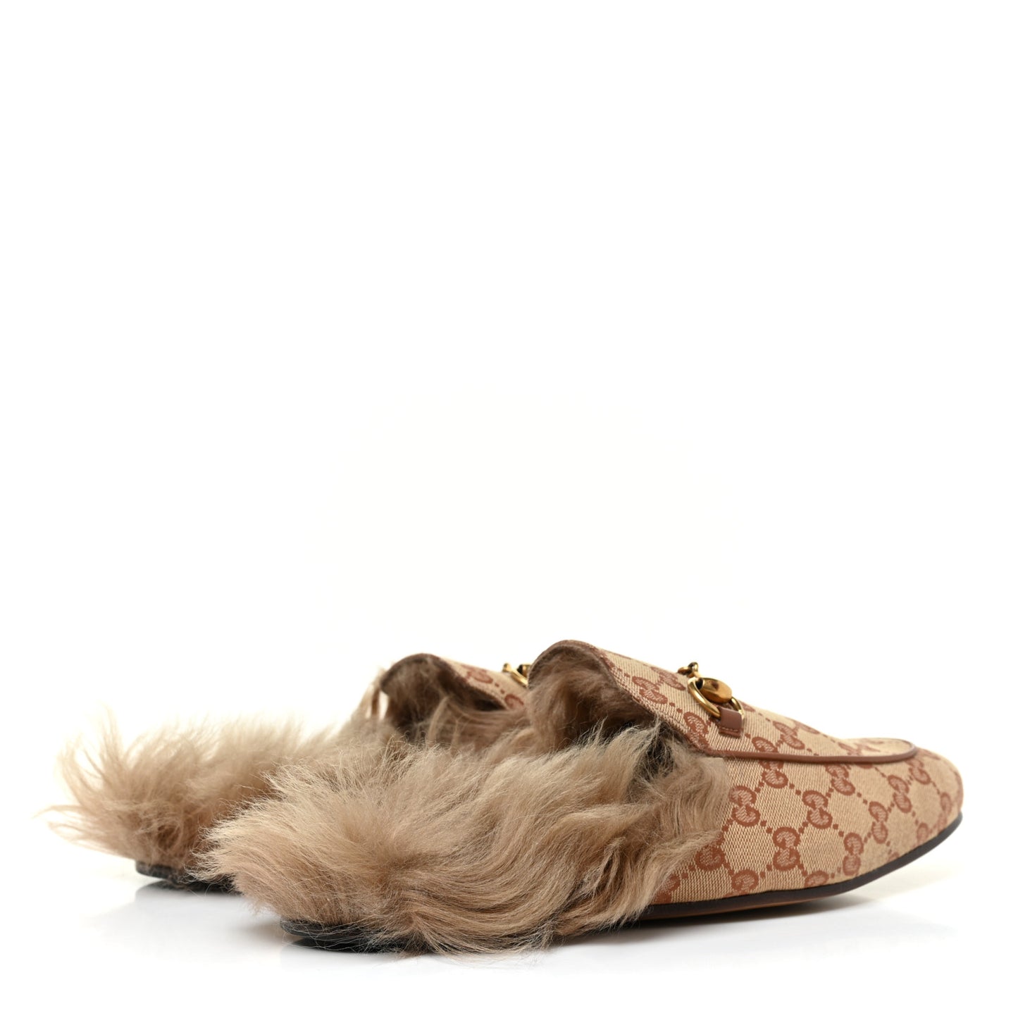 GG Monogram Fur Mens Princetown Slippers 9 Beige Ruggine Rust
