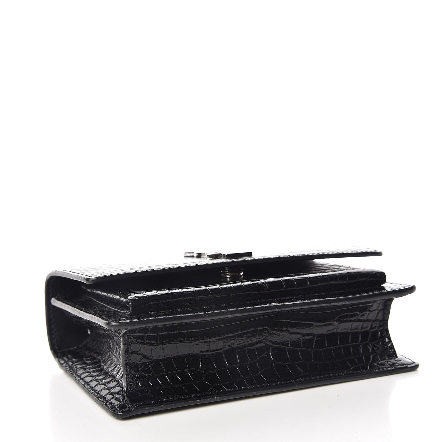 Calfskin Crocodile Embossed Monogram Sunset Chain Wallet Black