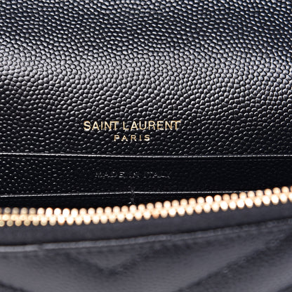 Saint Laurent Grain De Poudre Matelasse Chevron Monogram Envelope Chain Wallet Black 6 of 8