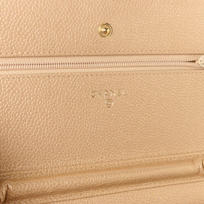 Chanel Pearly Caviar Quilted Wallet On Chain WOC Gold 6 of 12