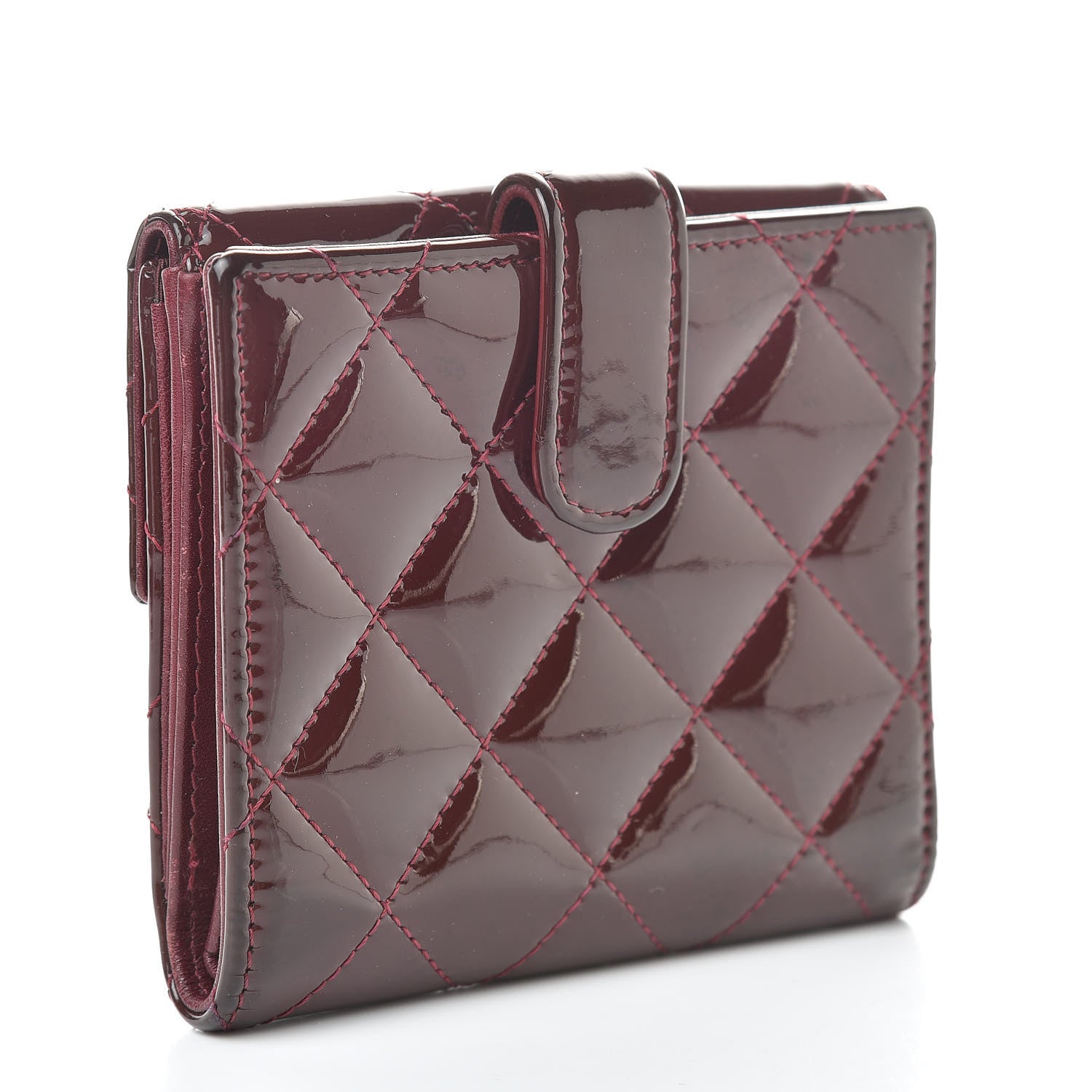 Chanel Patent Quilted Compact French Flap Wallet Dark Red 3 of 11
