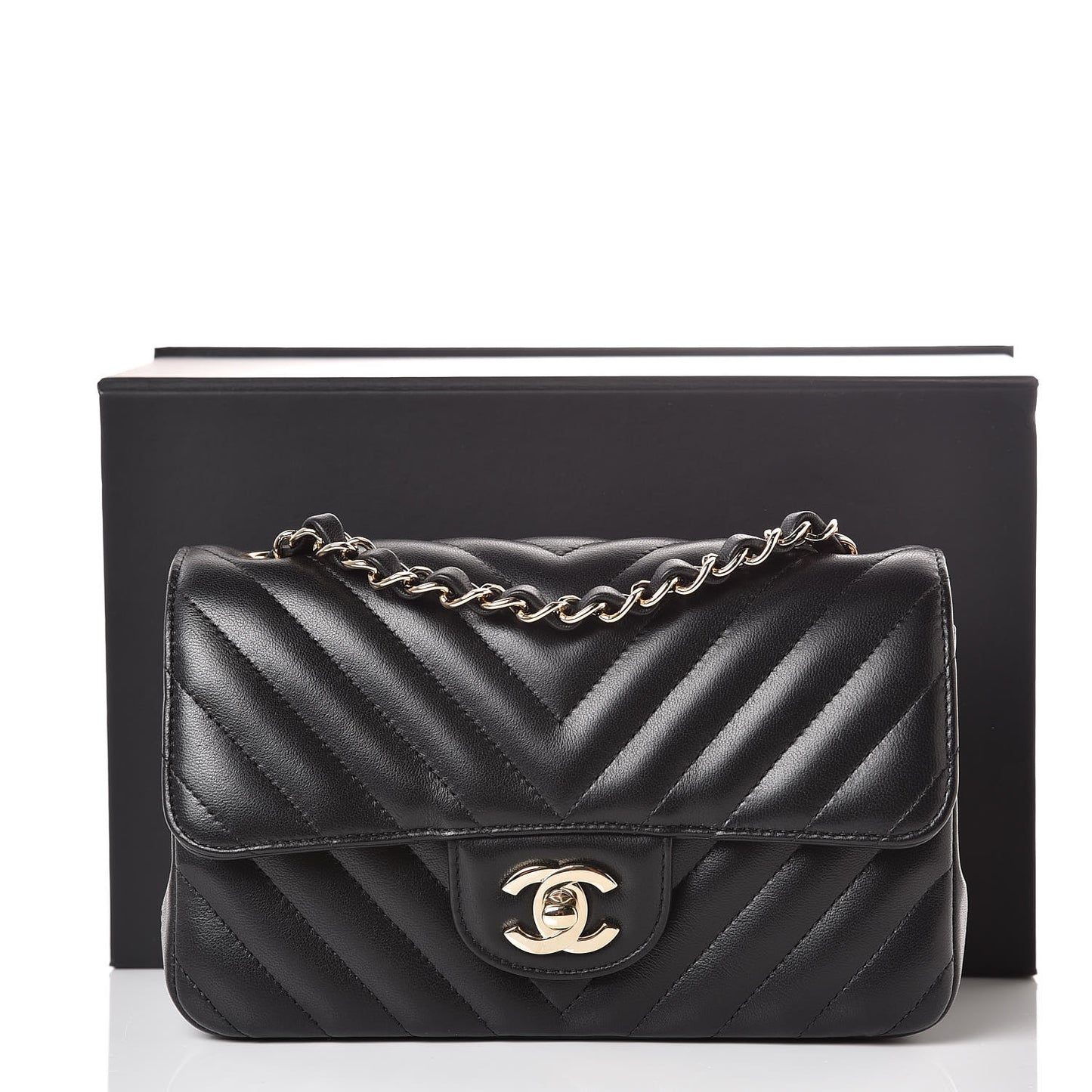 Lambskin Chevron Quilted Mini Rectangular Flap Black
