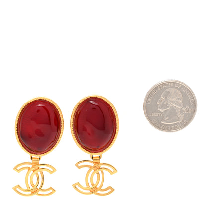 Chanel Crystal CC Drop Earrings Gold Red 2 of 4