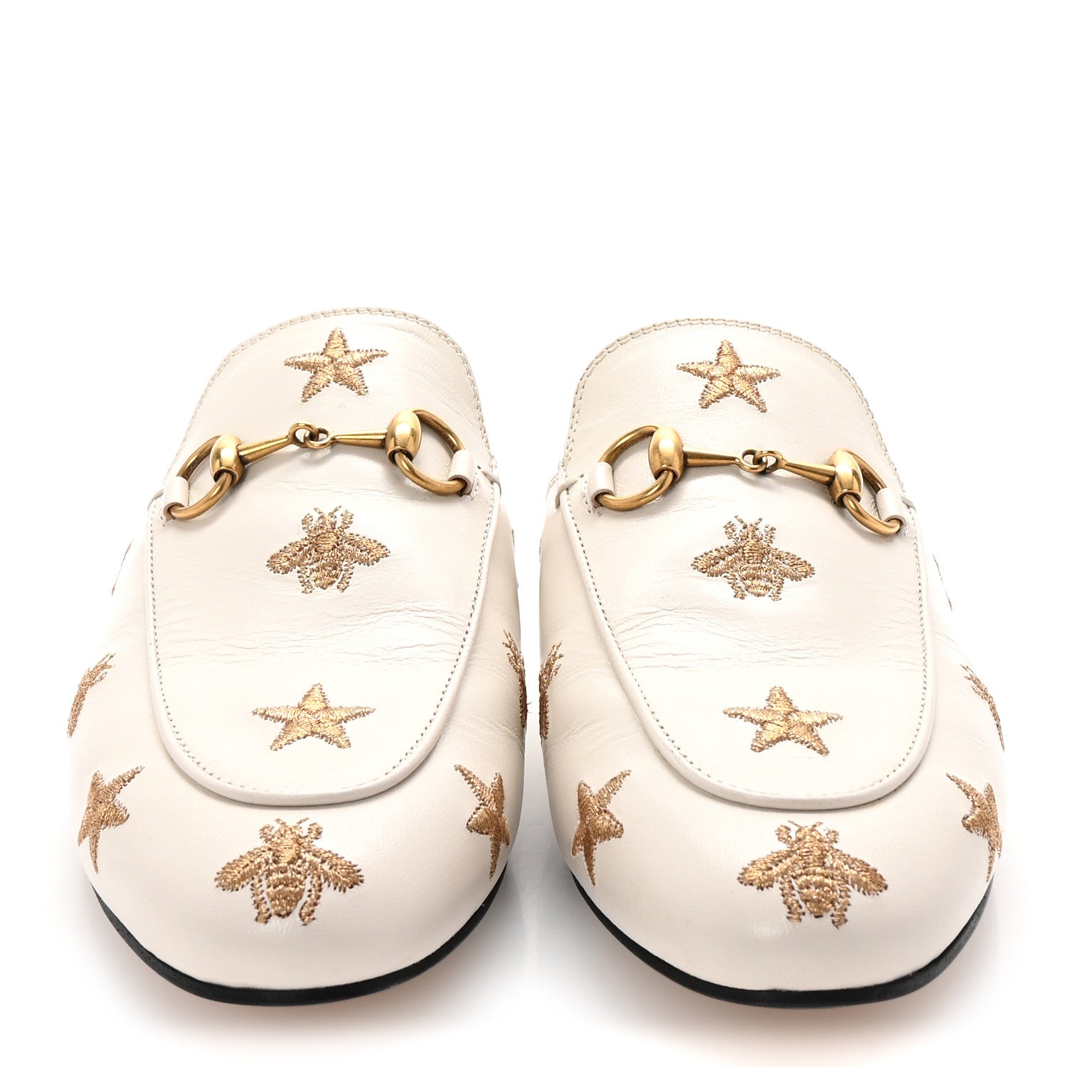 Gucci Goatskin Bee Star Embroidered Womens Princetown Slippers 36 Mystic White 3 of 10