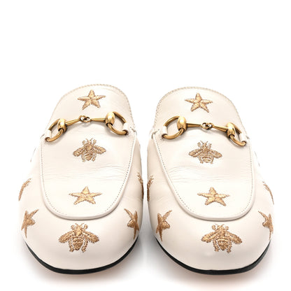 Gucci Goatskin Bee Star Embroidered Womens Princetown Slippers 36 Mystic White 3 of 10