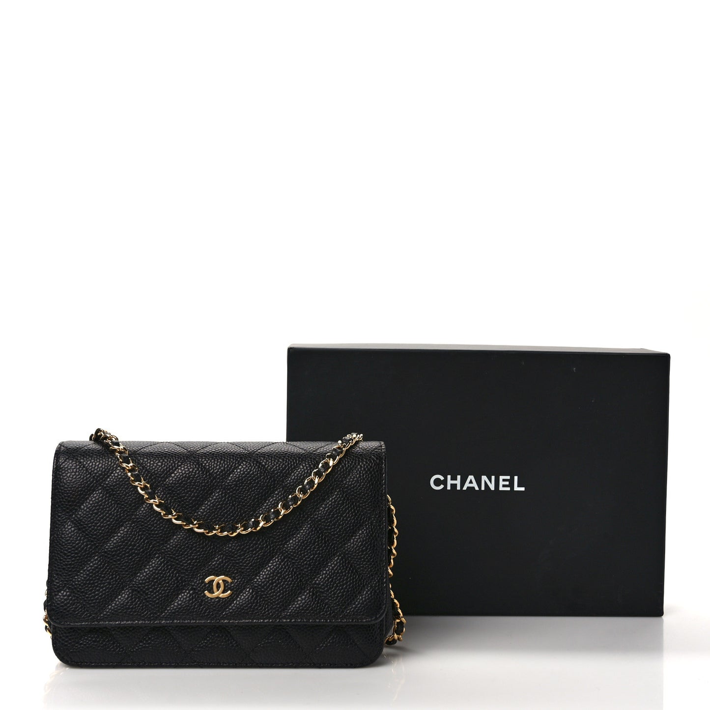 Caviar Quilted Wallet on Chain WOC Black