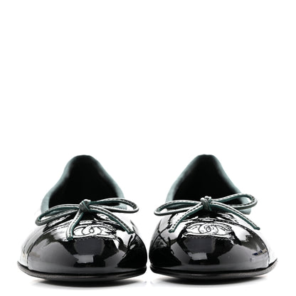 Chanel Crocodile Embossed Patent Calfskin Cap Toe CC Ballerina Flats 35.5 Dark Green Black 3 of 11
