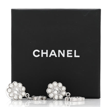 Chanel Crystal Pearl CC Drop Earrings Silver 5 of 5