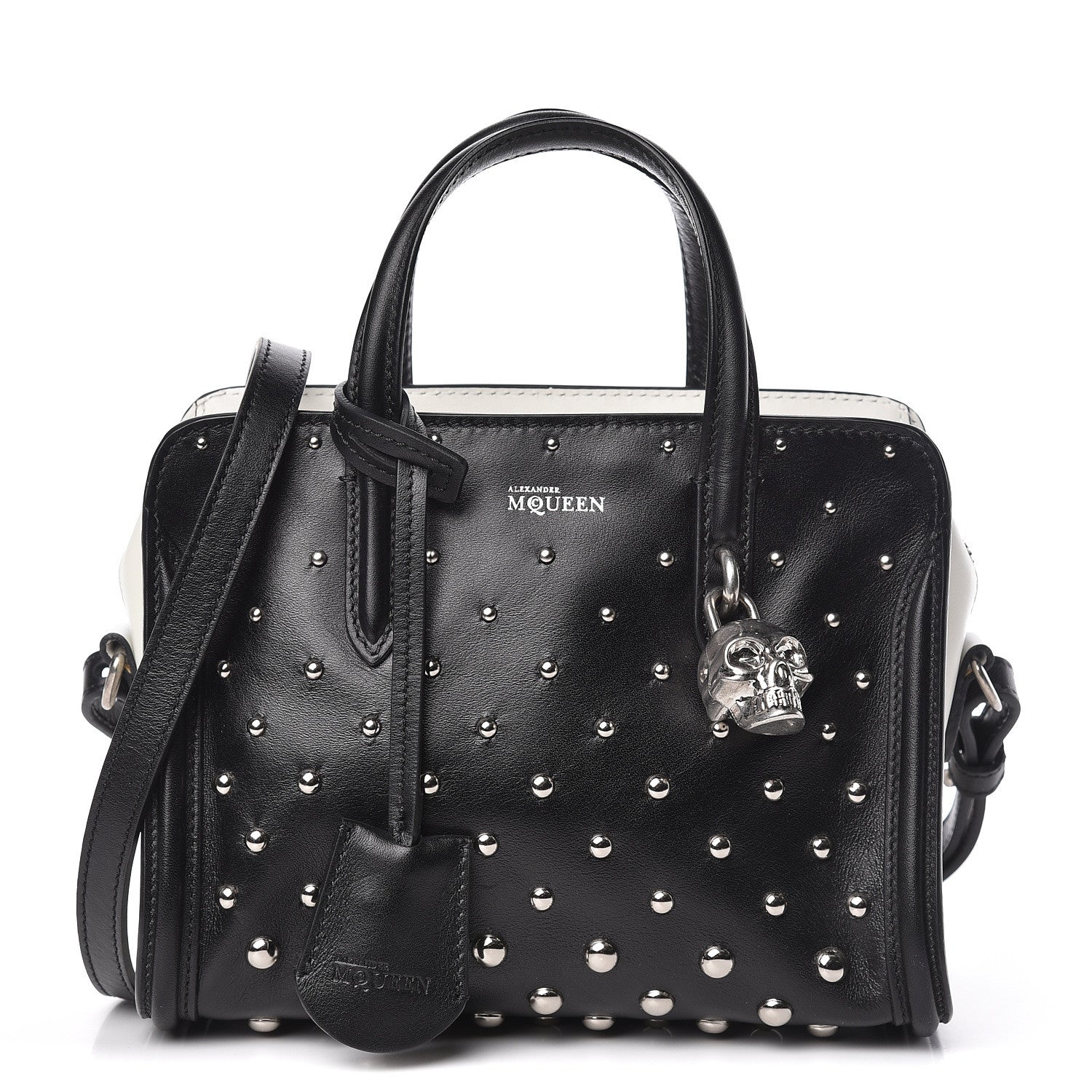 Alexander McQueen Calfskin Studded Mini Padlock Tote Black White 1 of 10