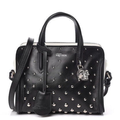 Alexander McQueen Calfskin Studded Mini Padlock Tote Black White 1 of 10