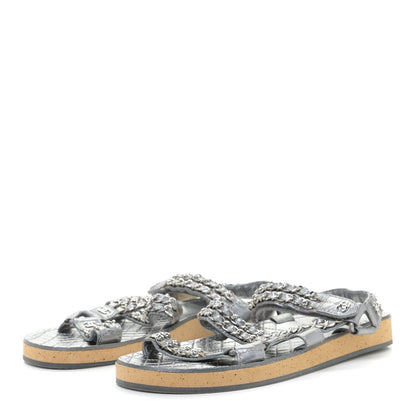 Chanel Metallic Calfskin Chain Flat Sandals 38 Silver 2 of 9
