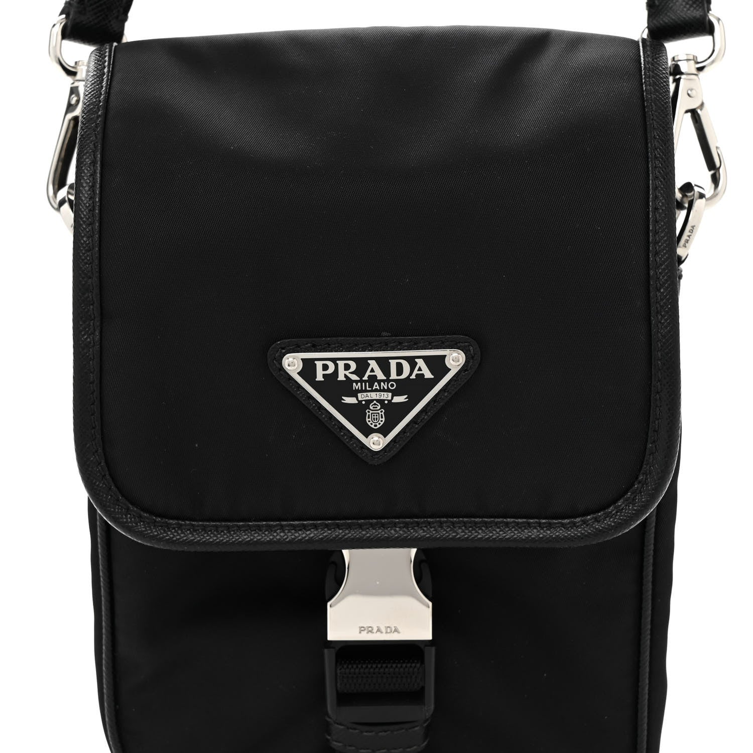 Prada Re-Nylon Saffiano Mini Pocket Single Snap Buckle Messenger Bag Black 7 of 9