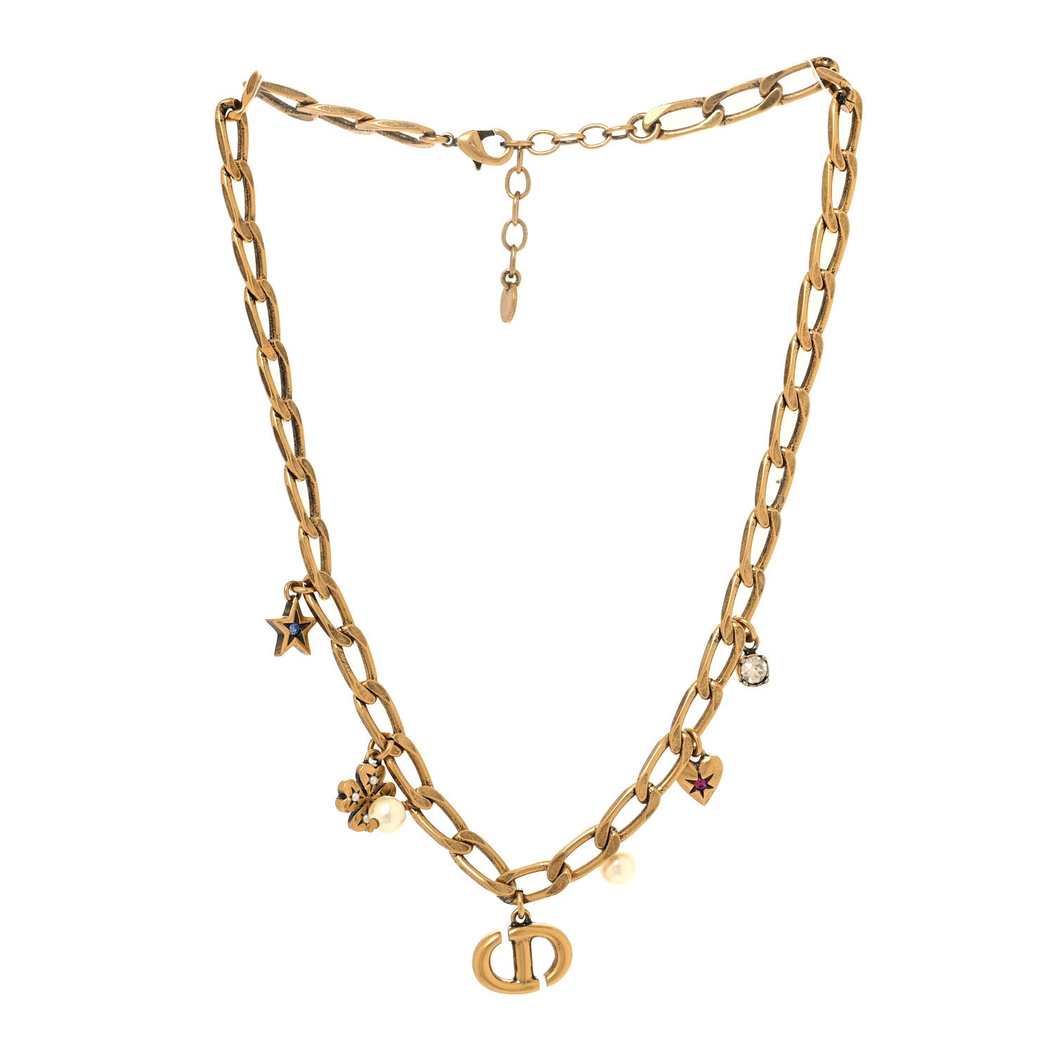 Christian Dior Metal Resin Lucky Charms Necklace Gold Multicolor