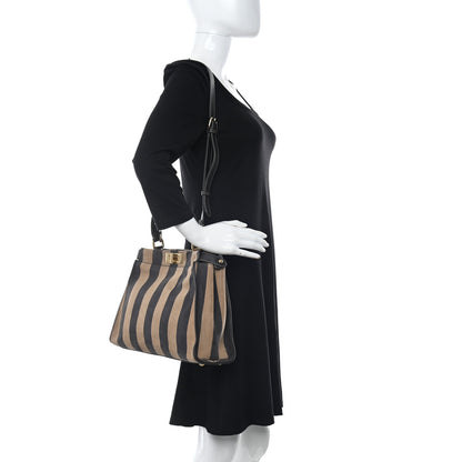 Fendi Vitello Nabuk Seta Pequin Medium Peekaboo Iconic Satchel Tobacco Moro Ebano 2 of 14