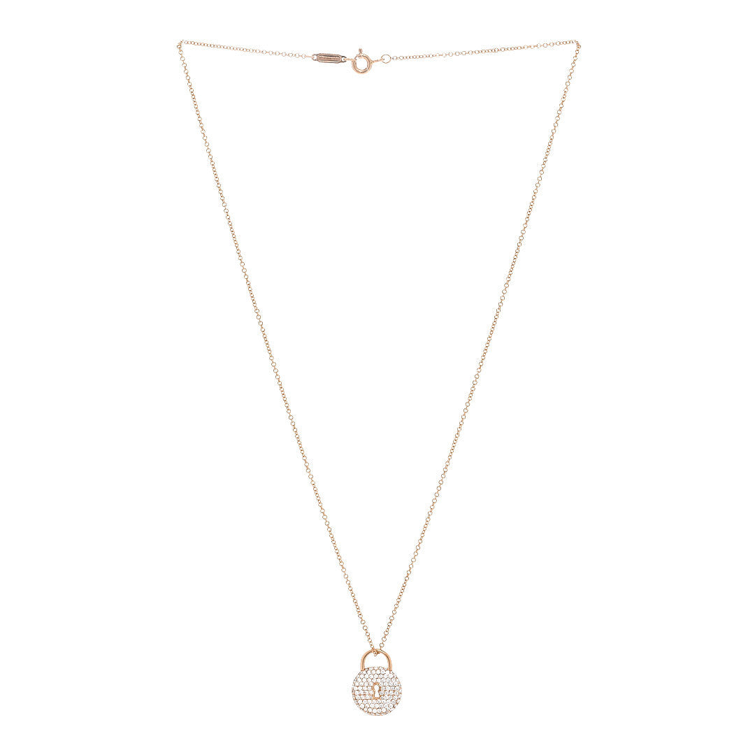 18K Rose Gold Diamond Lock Pendant Necklace
