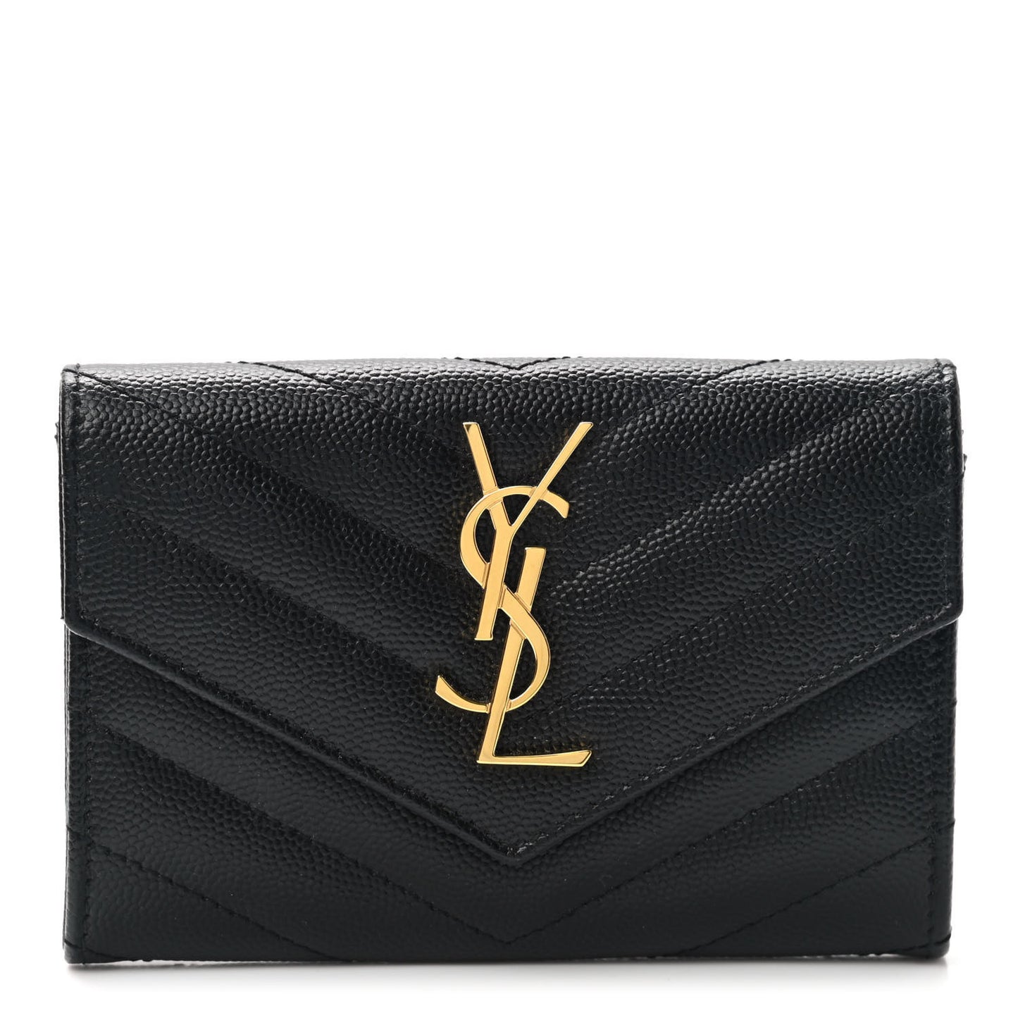 Grain De Poudre Matelasse Chevron Small Monogram Envelope Wallet Black