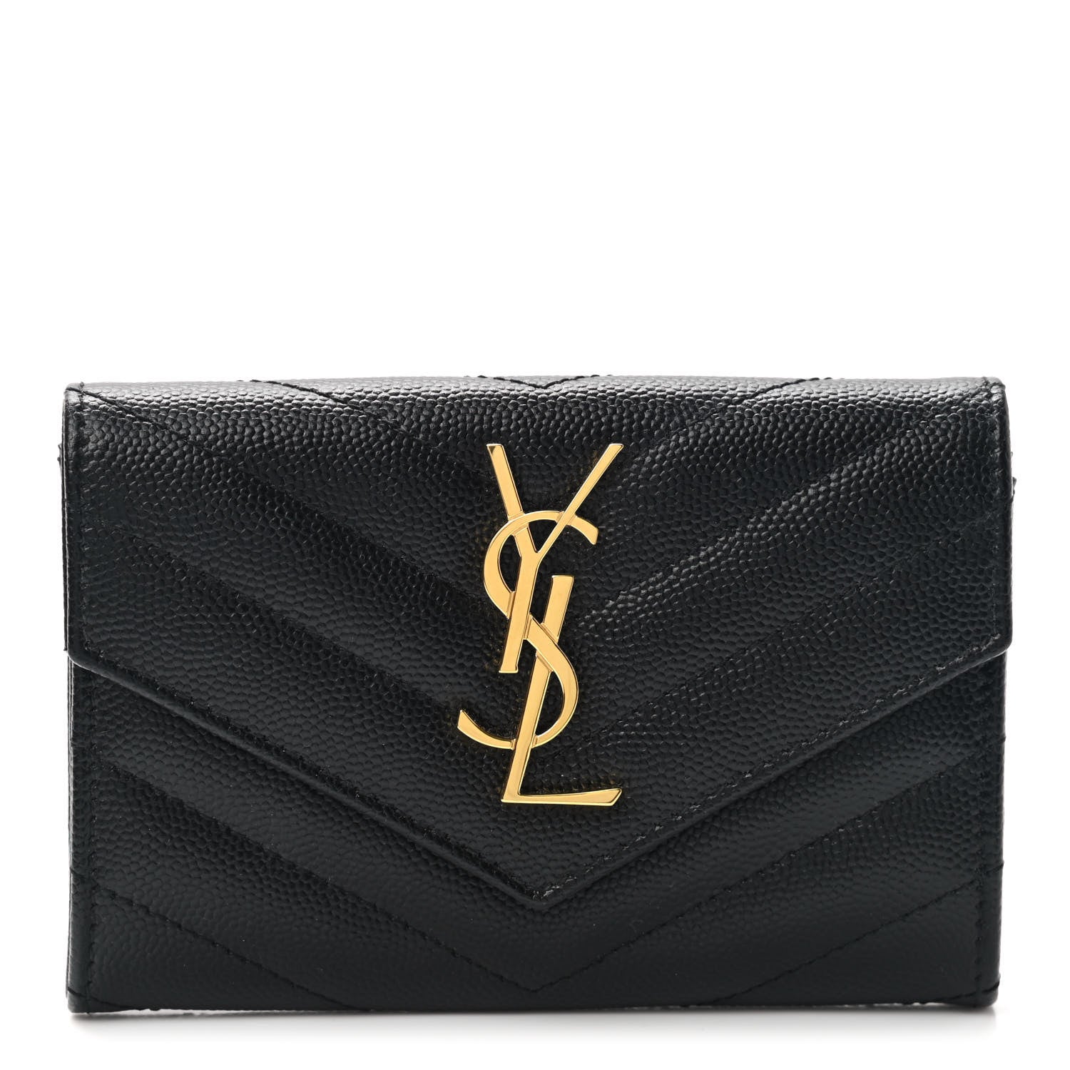 Saint Laurent Grain De Poudre Matelasse Chevron Small Monogram Envelope Wallet Black 1 of 7