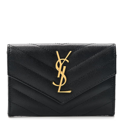 Saint Laurent Grain De Poudre Matelasse Chevron Small Monogram Envelope Wallet Black 1 of 7