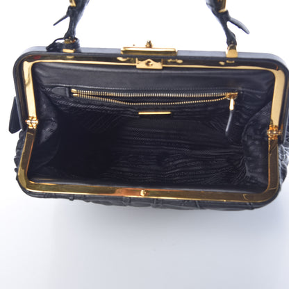Prada Nappa Dressy Gaufre Framed Tote Black 7 of 10