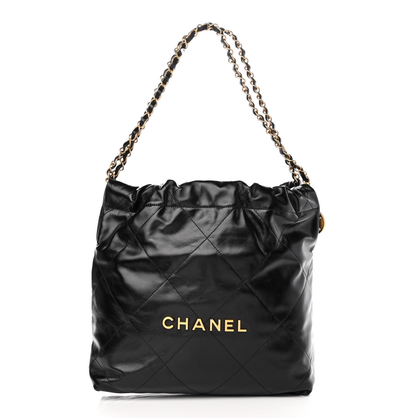 Shiny Calfskin Quilted Small Chanel 22 Black