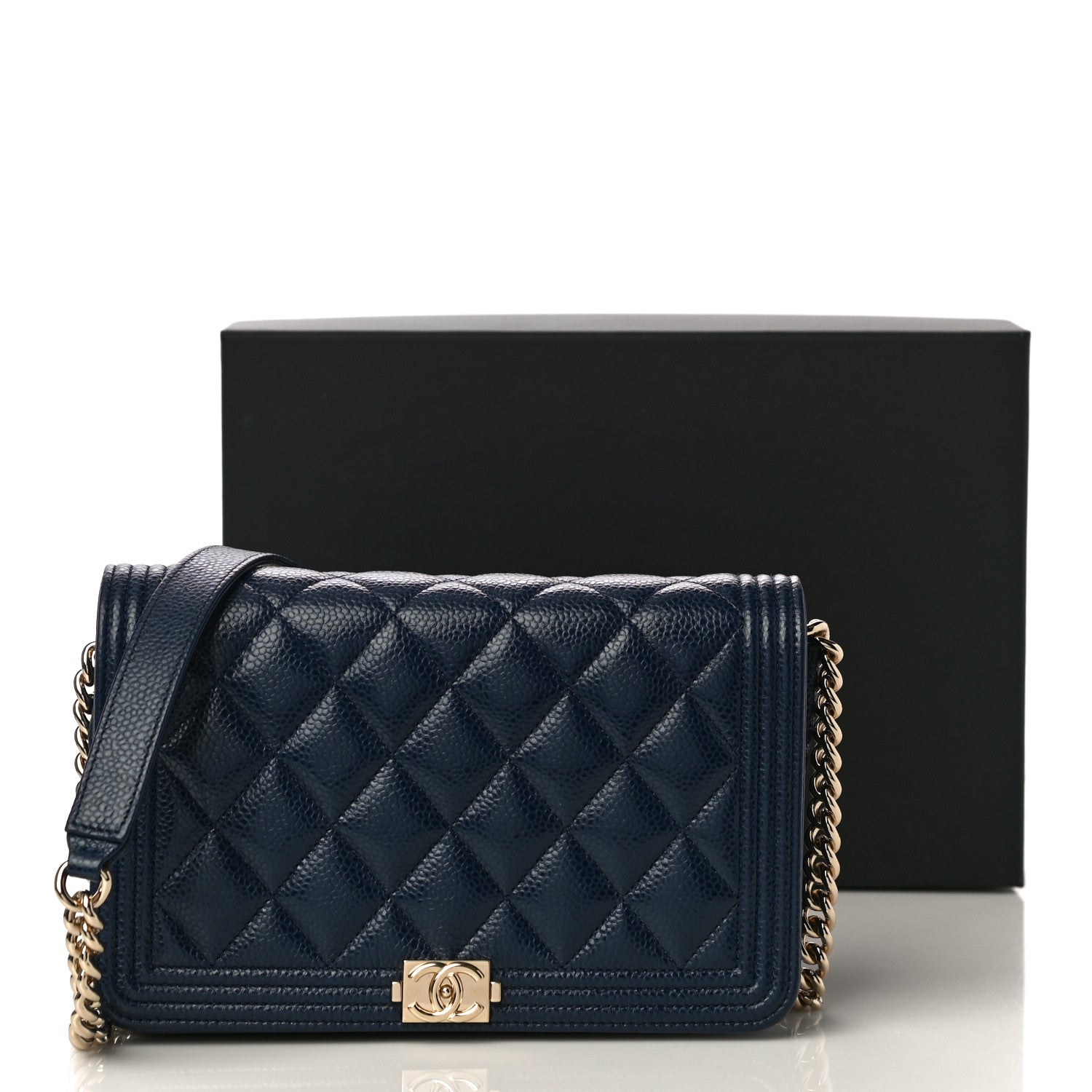 Chanel Caviar Quilted Boy Wallet On Chain WOC Navy 14 of 14