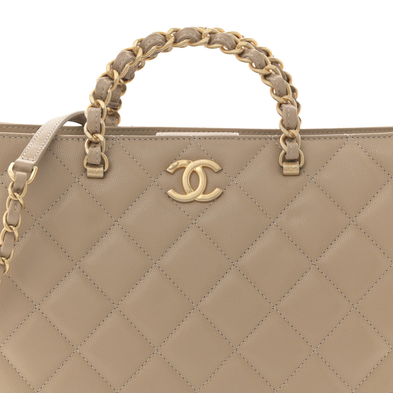 Chanel Shiny Caviar Quilted Chain Handle Shopping Tote Beige 8 of 10