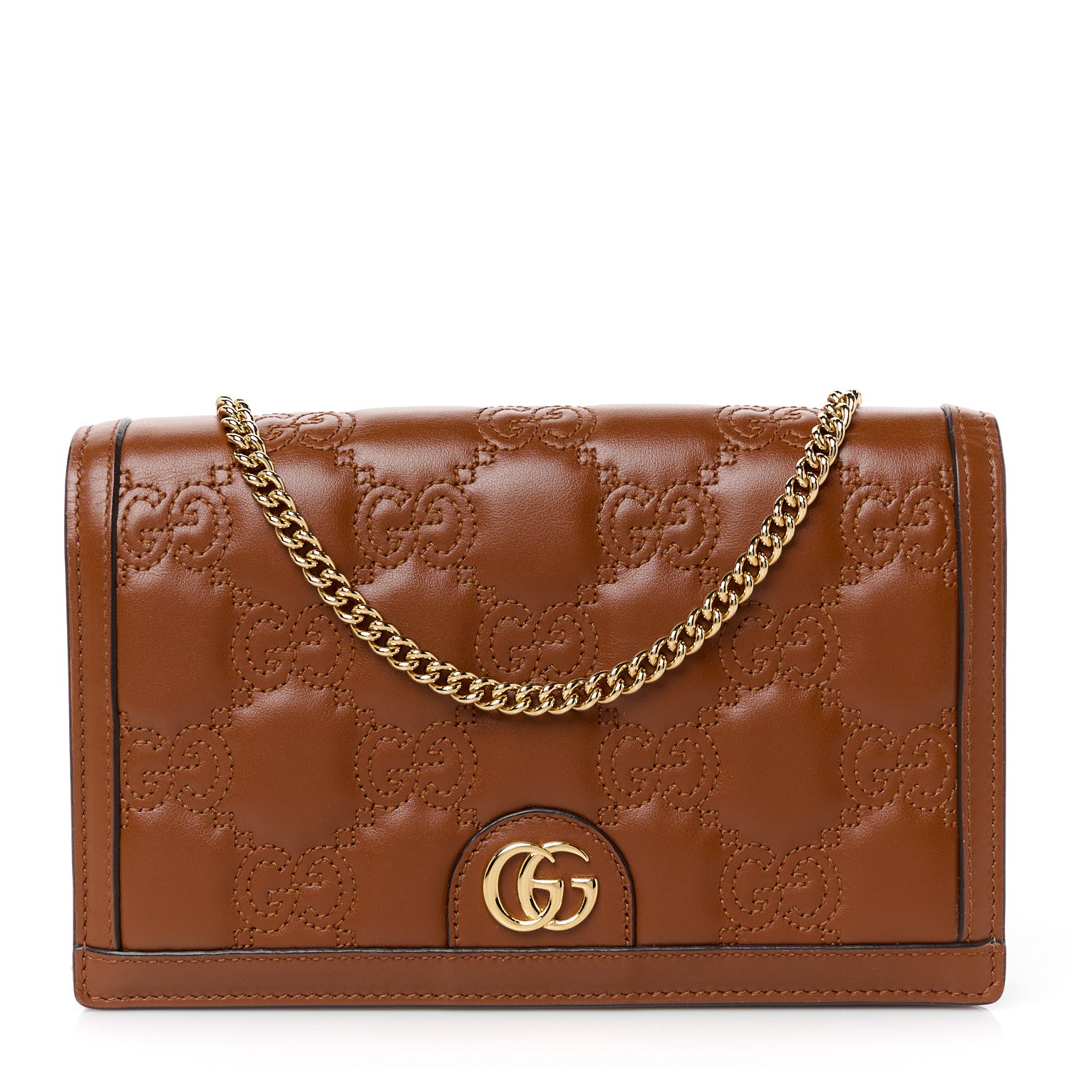 Gucci Calfskin GG Matelasse Chain Wallet Peanut Brown 1 of 11