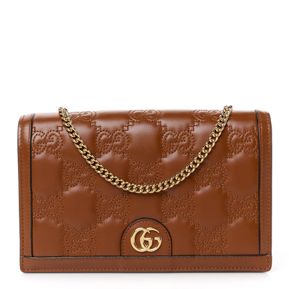 Gucci Calfskin GG Matelasse Chain Wallet Peanut Brown 1 of 11