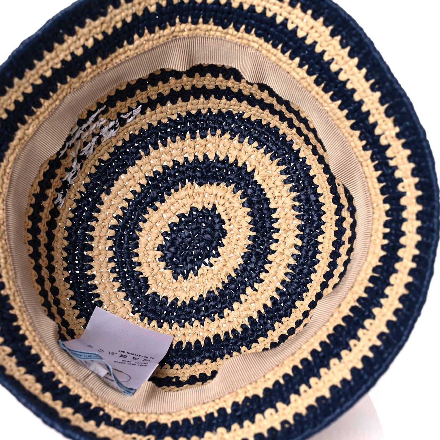 Raffia Striped Logo Embroidered Womens Bucket Hat M Naturale Baltico