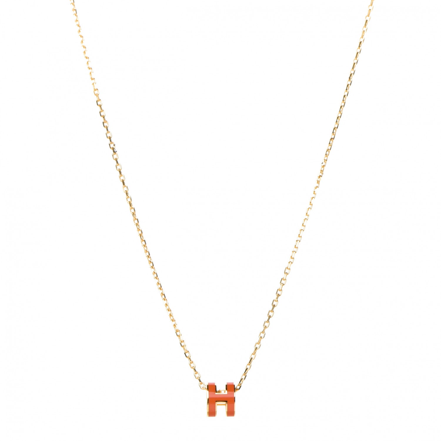 Hermes Lacquered Gold Mini Pop H Pendant Necklace Orange 1 of 7