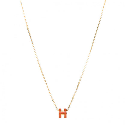 Hermes Lacquered Gold Mini Pop H Pendant Necklace Orange 1 of 7