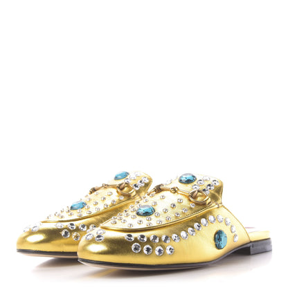 Gucci Metallic Nappa Crystal Womens Princetown Slippers 38.5 Gold 3 of 10