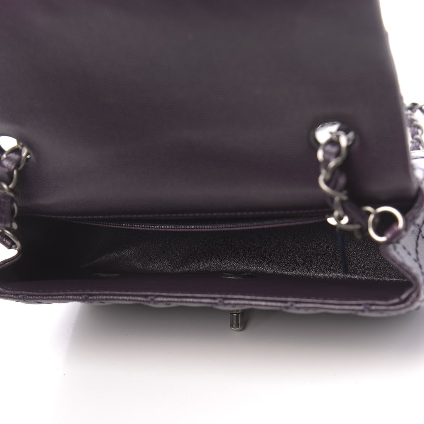 Washed Caviar Quilted Mini Rectangular Flap Dark Purple