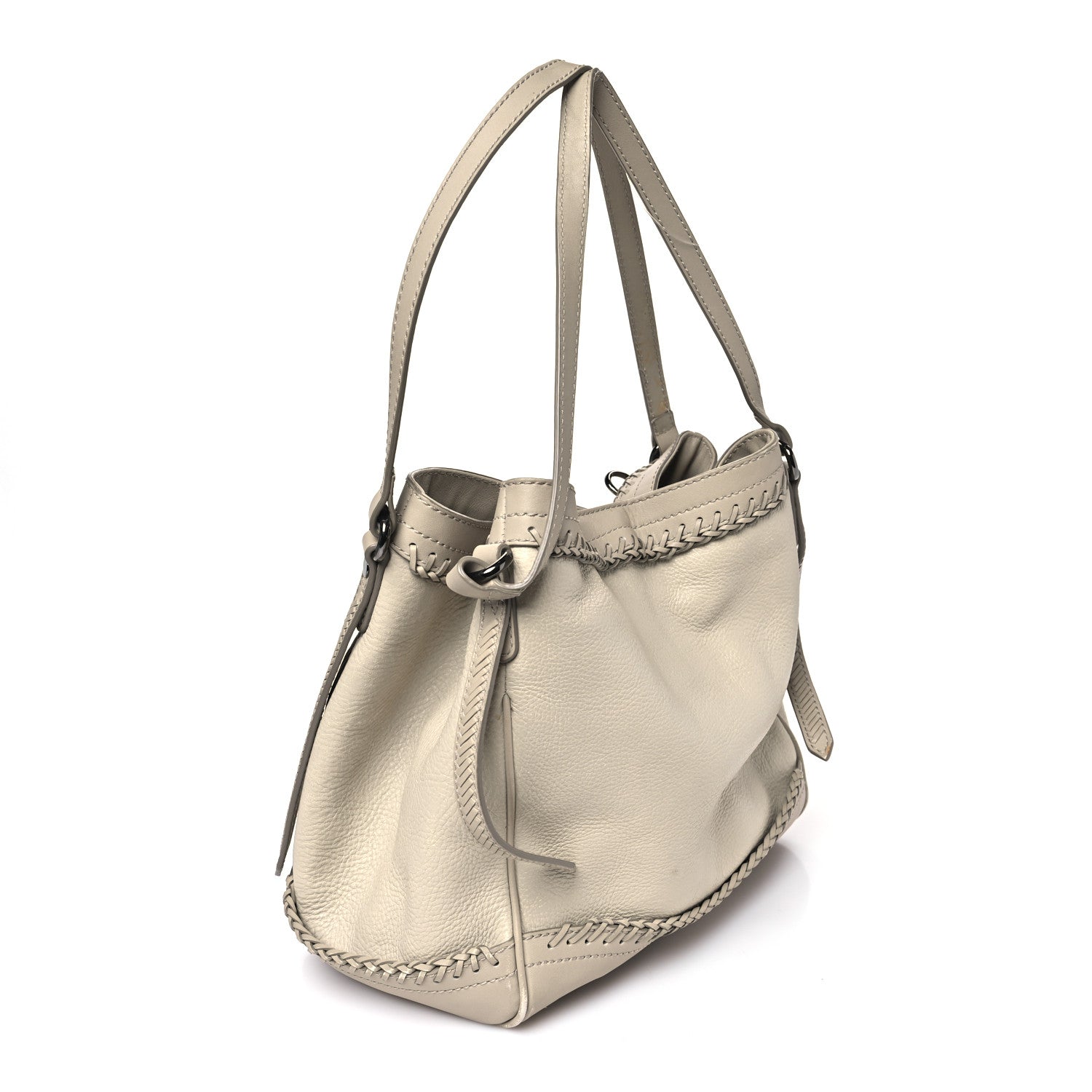 Burberry Grainy Calfskin Braided Small Canterbury Tote Beige