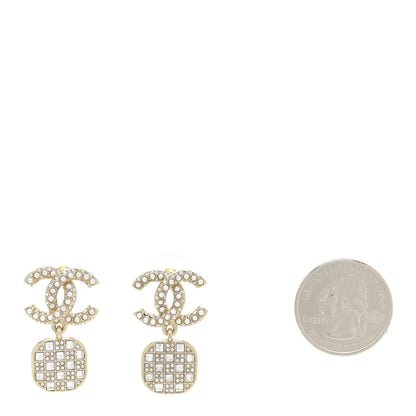 Chanel Pearl Baguette Crystal CC Drop Earrings Gold 2 of 5