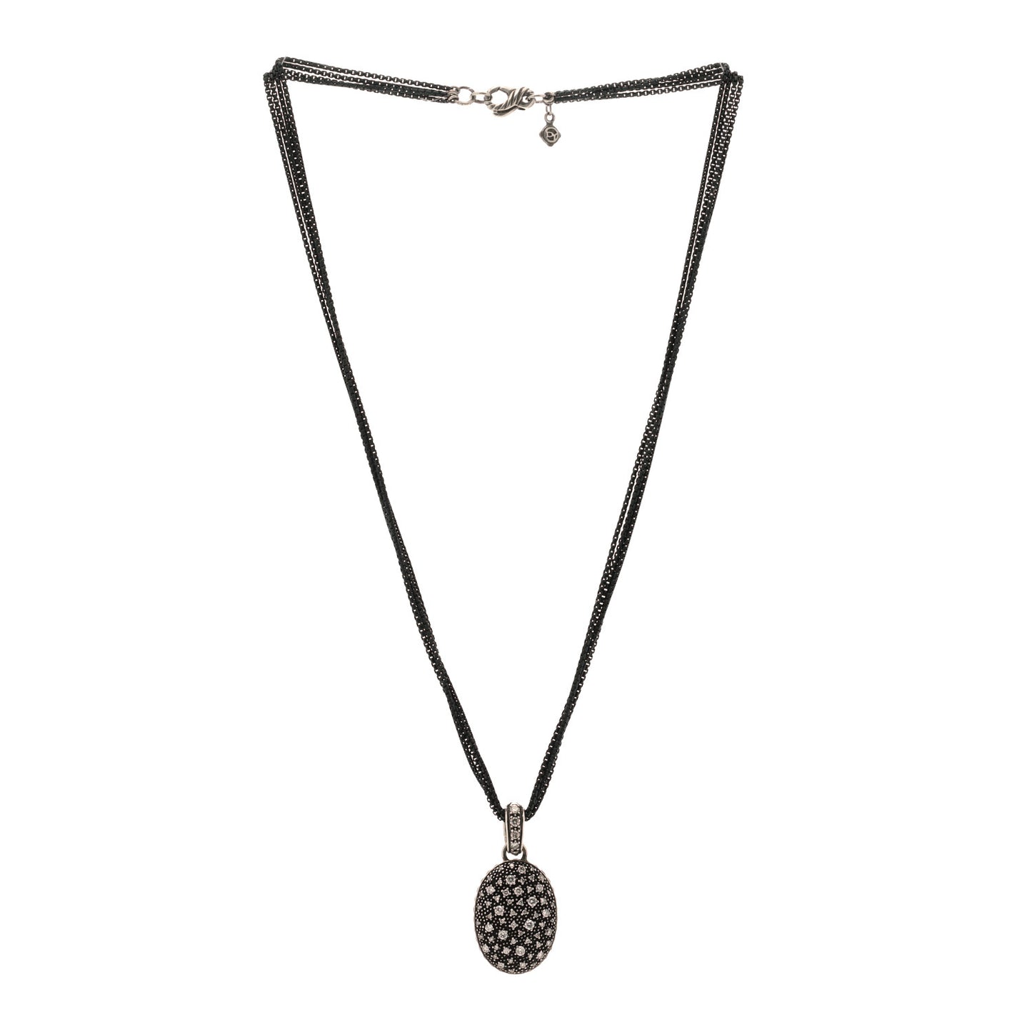 Sterling Silver Diamond Midnight Melange Oval Enhancer Pendant Four Strand Necklace