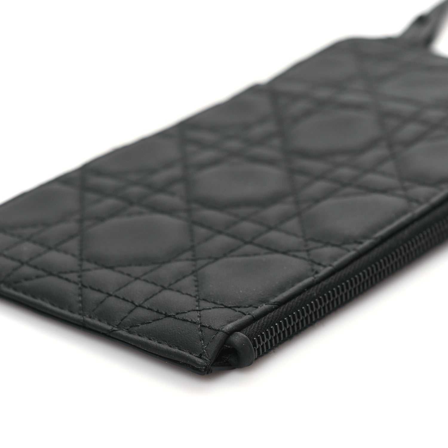 Christian Dior Ultra Matte Calfskin Cannage Lady Dior Zip Wallet With Strap Black 9 of 11