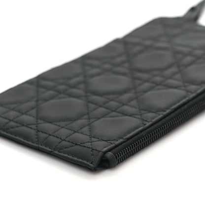 Christian Dior Ultra Matte Calfskin Cannage Lady Dior Zip Wallet With Strap Black 9 of 11