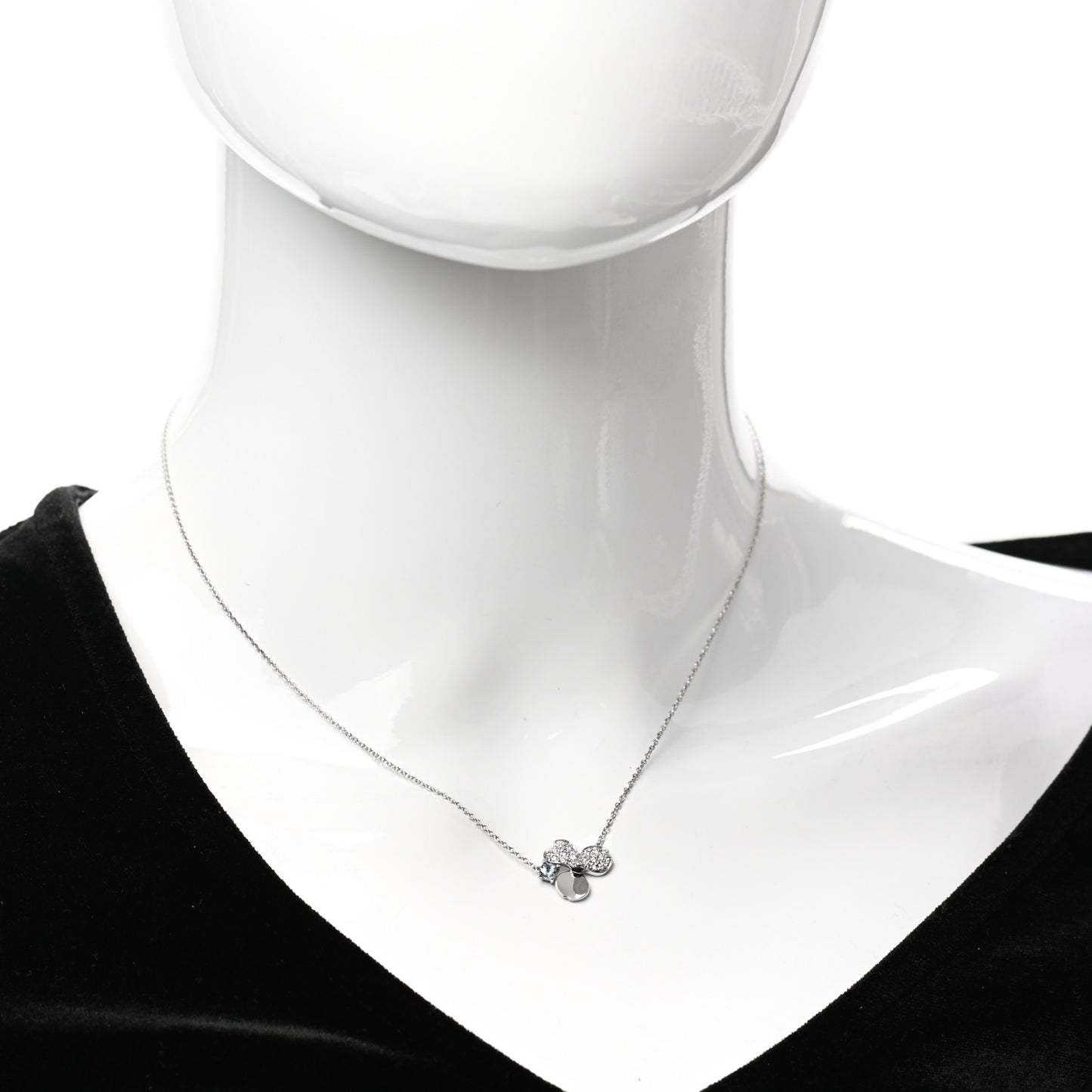 Platinum Diamond Aquamarine Paper Flowers Pendant Necklace
