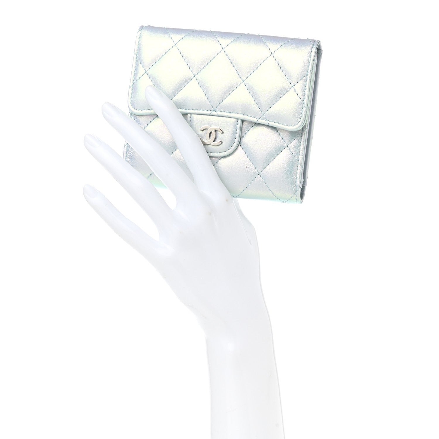 Chanel Iridescent Calfskin Quilted Compact Flap Wallet Light Blue 2 of 10