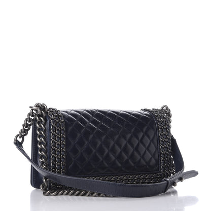 Chanel Glazed Calfskin Quilted Medium Boy Chained Flap Blue 2 of 9