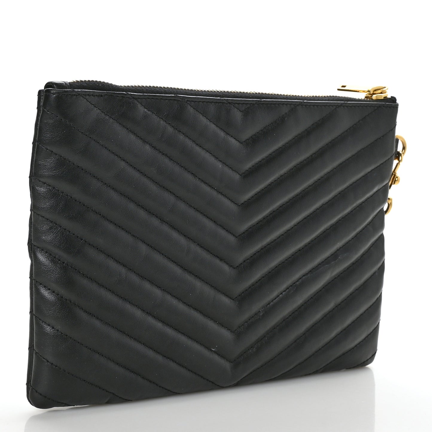 Calfskin Matelasse Chevron Monogram A5 Wristlet Black