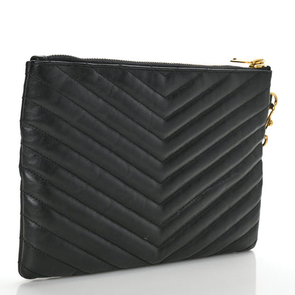 Saint Laurent Calfskin Matelasse Chevron Monogram A5 Wristlet Black 3 of 7