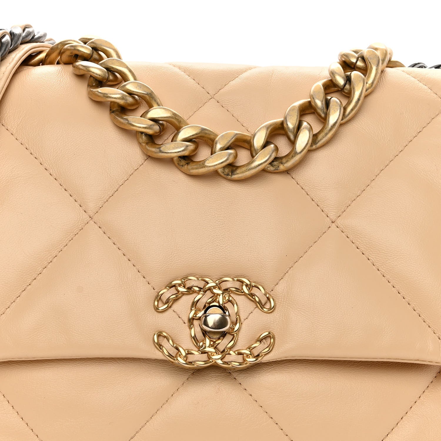 Chanel Lambskin Quilted Large Chanel 19 Flap Beige 7 of 9
