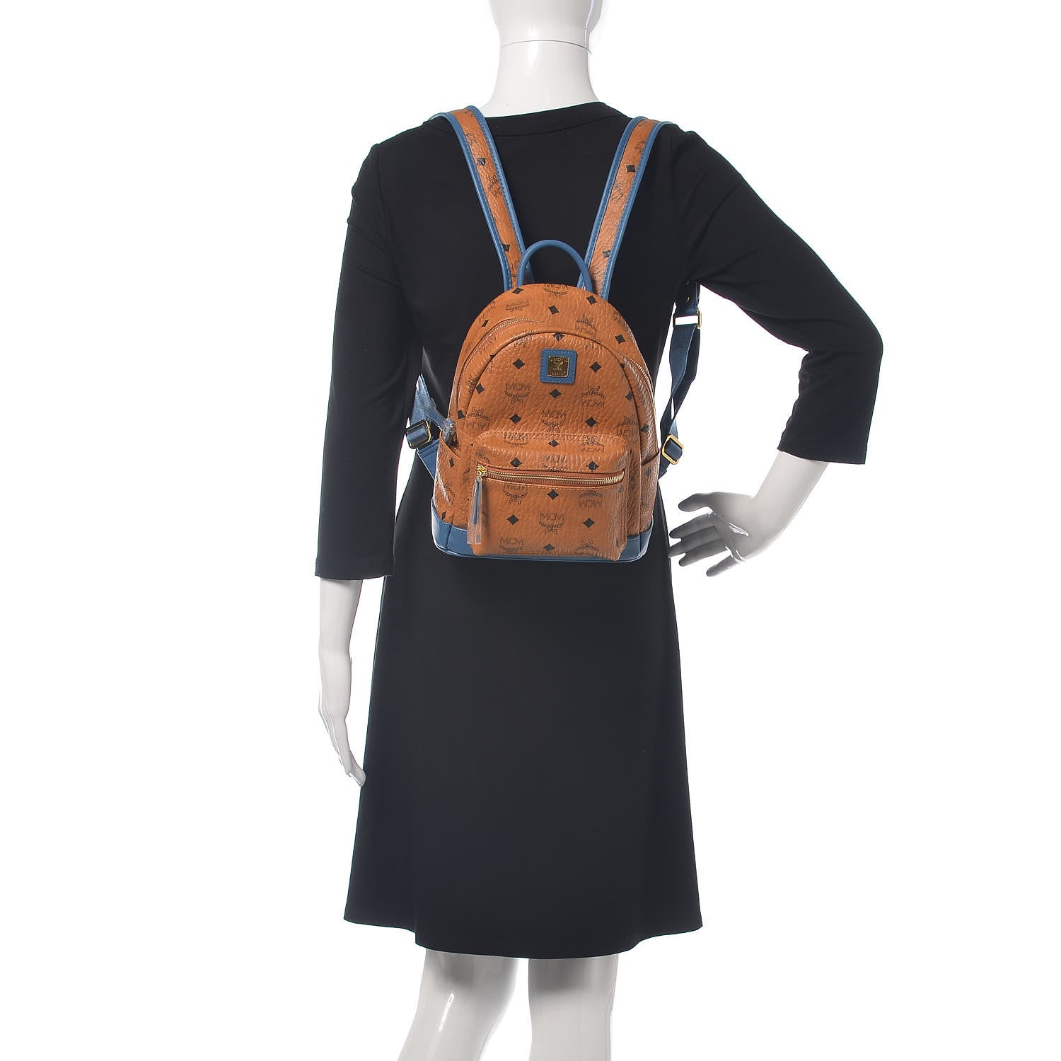 MCM Visetos Mini Stark Backpack Cognac Slate Blue 2 of 9